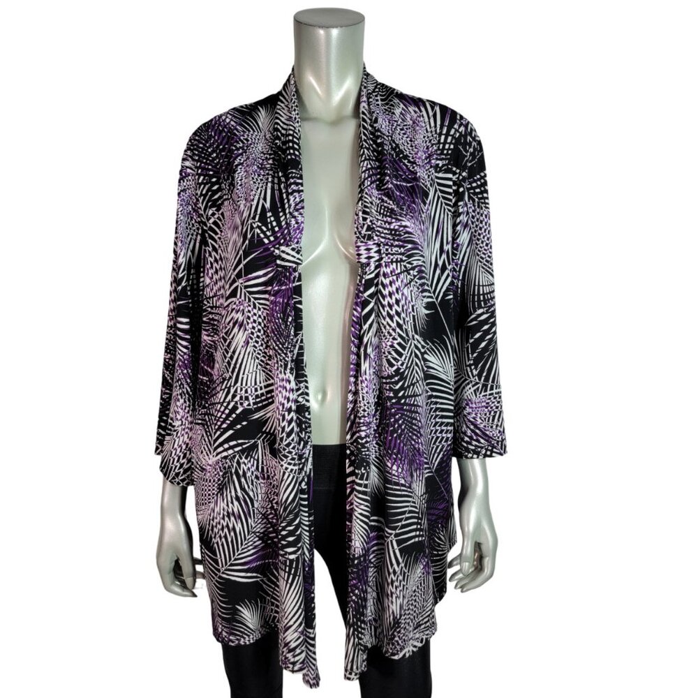 Maggie Barnes Top Plus Size 2X Open‎ Front Stretch 3/4 Sleeve Casual Purple